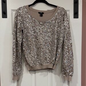 H&M Taupey Nude Sweater with Silver Sequins